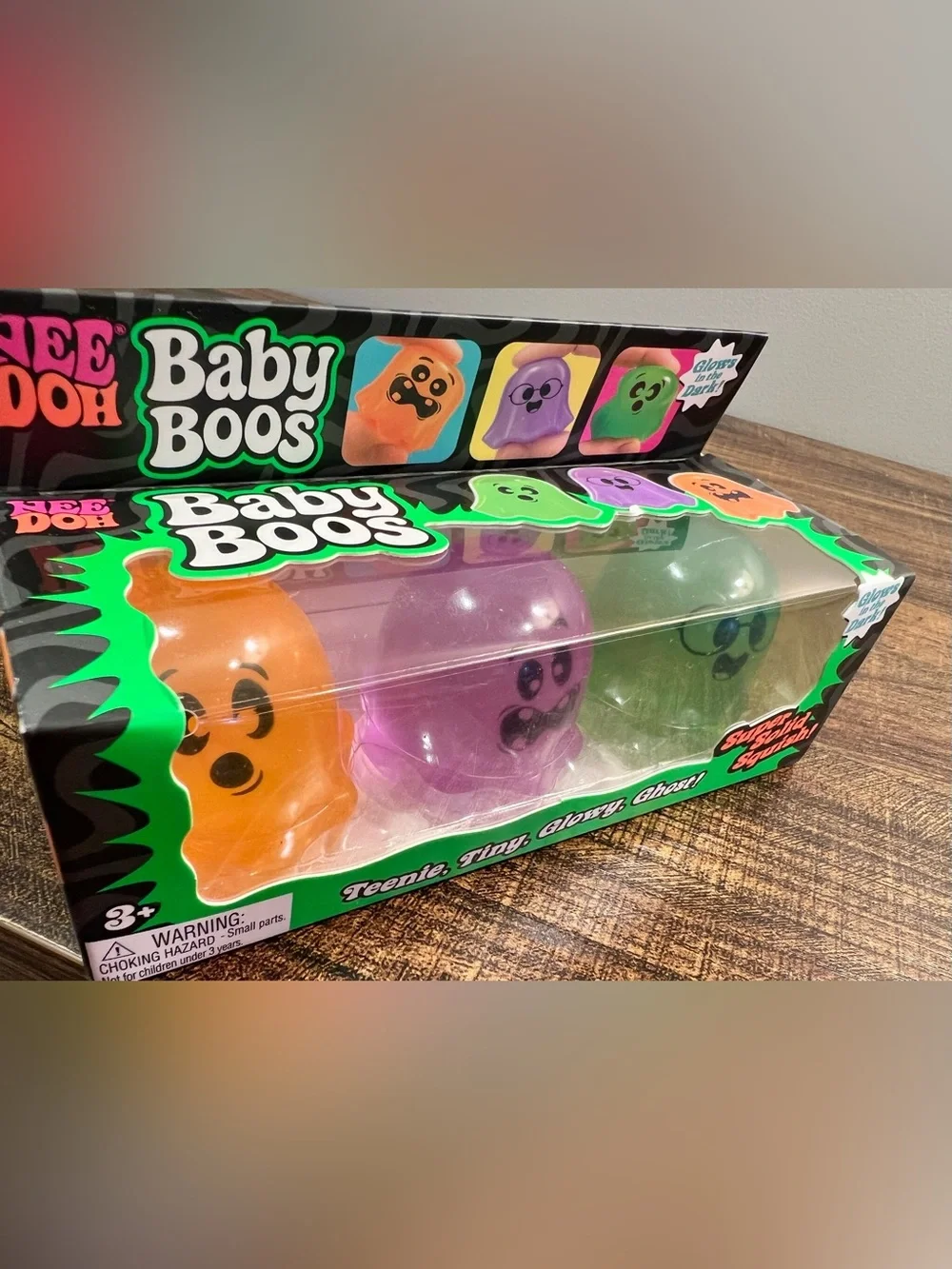 Baby Boos Glow-in-the-Dark Ghost Squish Toy Trio - Orange, Purple, Green